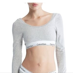 Calvin Klein Modern Cotton Unlined Long Sleeve Bralette in Gray Heather